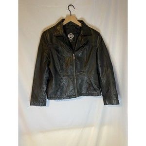 Vintage Y2K Wilsons Maxima Black Leather Moto Jacket Size L